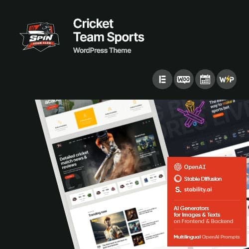 Spin - Cricket Team Sports WordPress Theme + AI