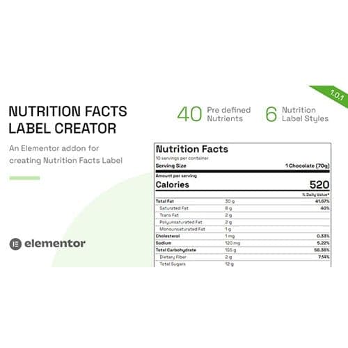 Nutrition - Facts Label Creator for Elementor