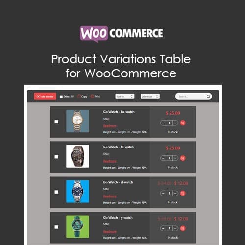 Product Variations Table for WooCommerce