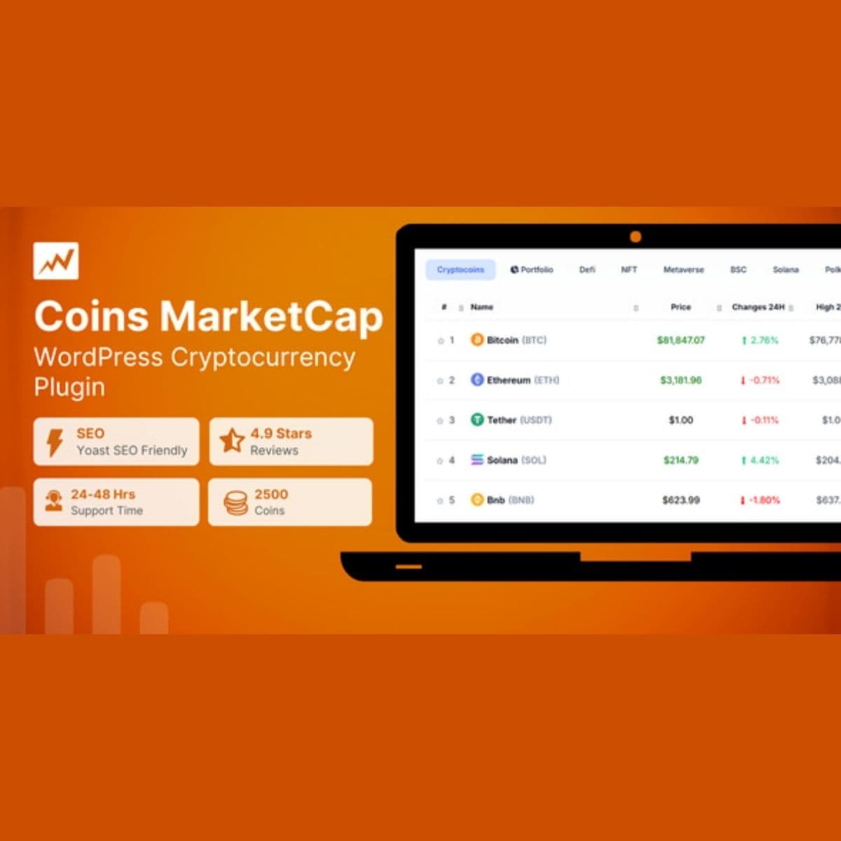 Coins MarketCap - WordPress Cryptocurrency Plugin