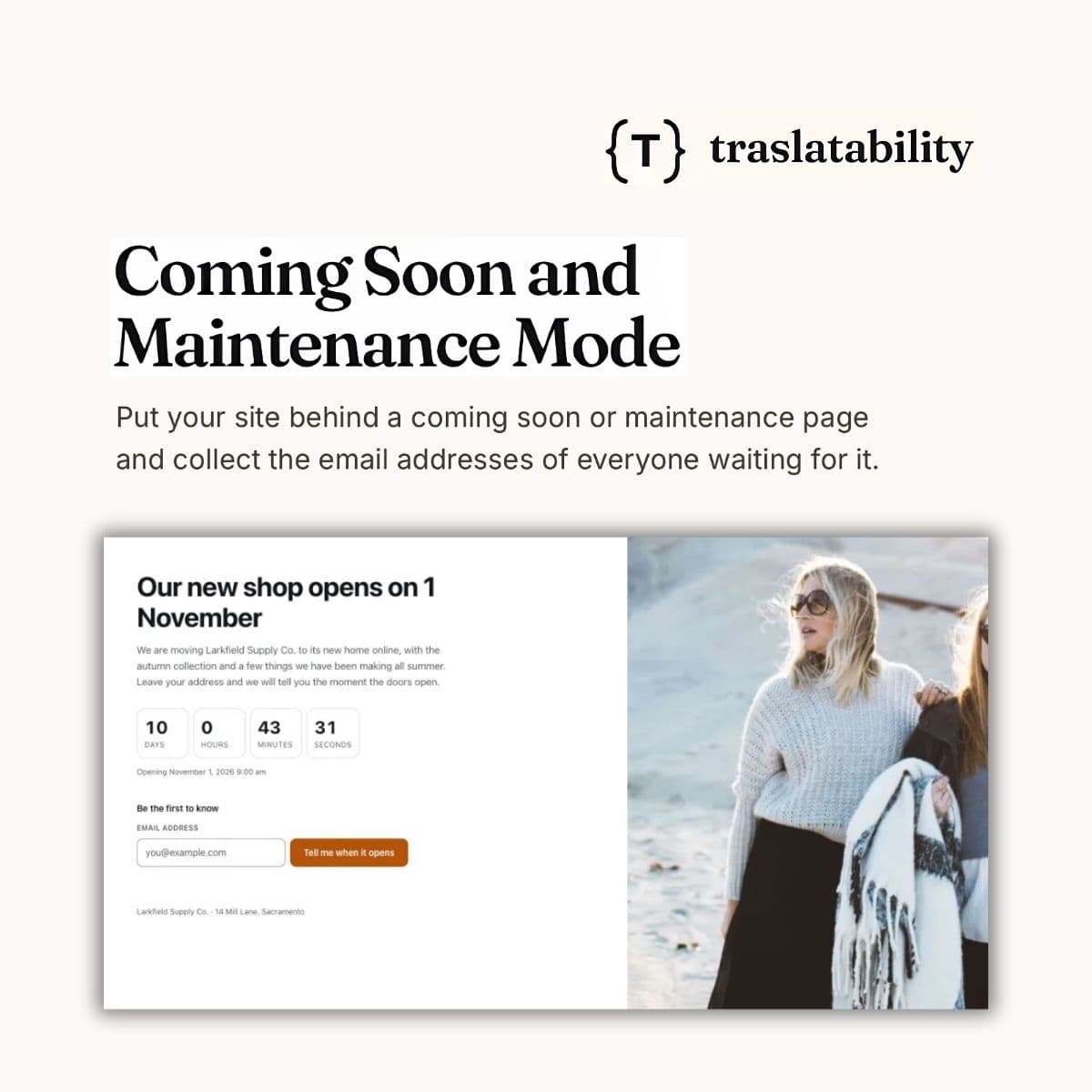 Coming Soon and Maintenance Mode by Traslatability