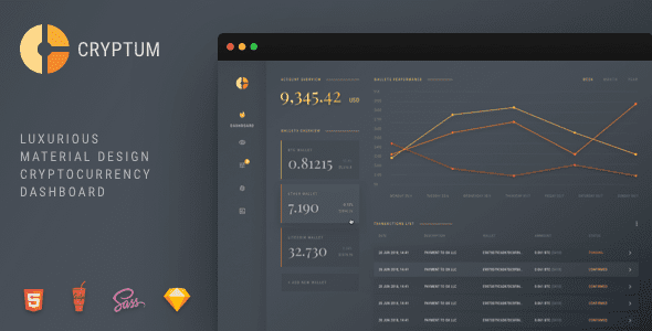 Cryptum - Luxurious Cryptocurrency Material Design Admin Dashboard