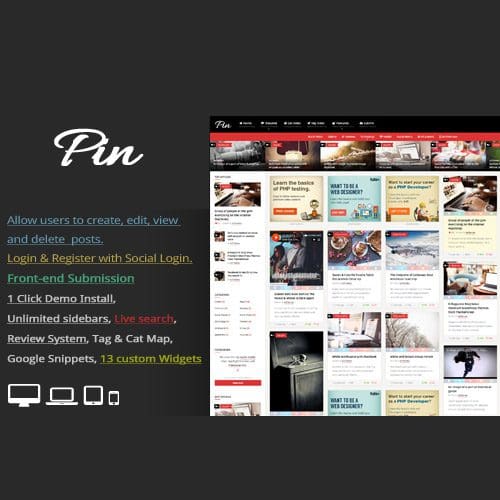 Pin Pinterest Style Personal Masonry Blog Front end Submission